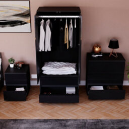 Lassic Vida Designs Glinton 3 Piece Black Fsc Bedroom Set - (3 Drawer Chest, 2 Door Wardrobe, 2 Drawer Bedside Chest) - thumbnail 3