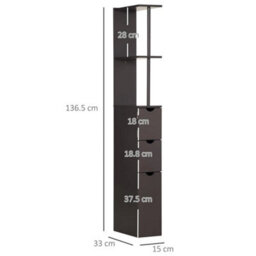 Tall Bathroom Cabinet Narrow Storage Unit Shelving Drawer Cupboard - thumbnail 2