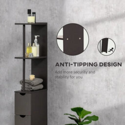 Tall Bathroom Cabinet Narrow Storage Unit Shelving Drawer Cupboard - thumbnail 6