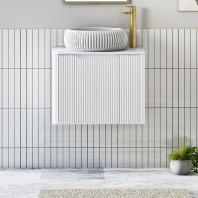 Royal Bathrooms Avenza 600mm Matte White Wall Hung Bathroom Countertop Vanity Unit 1 Drawer With Milan Basin - image 1