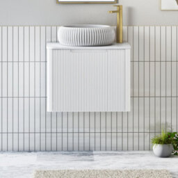 Royal Bathrooms Avenza 600mm Matte White Wall Hung Bathroom Countertop Vanity Unit 1 Drawer With Milan Basin - thumbnail 1