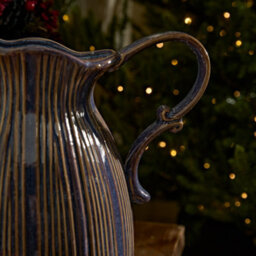 Dibor Aegean Blue Fluted Ceramic Table Decoration Pitcher Jug Vase H22.5 X W24Cm - thumbnail 6