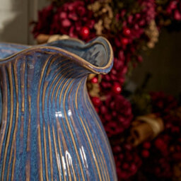 Dibor Aegean Blue Fluted Ceramic Table Decoration Pitcher Jug Vase H22.5 X W24Cm - thumbnail 5