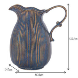 Dibor Aegean Blue Fluted Ceramic Table Decoration Pitcher Jug Vase H22.5 X W24Cm - thumbnail 7