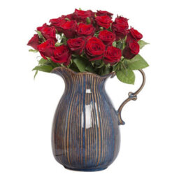 Dibor Aegean Blue Fluted Ceramic Table Decoration Pitcher Jug Vase H22.5 X W24Cm - thumbnail 2