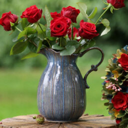 Dibor Aegean Blue Fluted Ceramic Table Decoration Pitcher Jug Vase H22.5 X W24Cm - thumbnail 1