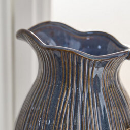 Dibor Aegean Blue Fluted Ceramic Table Decoration Pitcher Jug Vase H22.5 X W24Cm - thumbnail 4