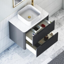 Royal Bathrooms Avenza 800mm Matt Obsidian Black Wall Hung Bathroom Countertop Vanity Unit 2 Drawer With Elena Basin - thumbnail 5