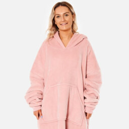 Ohs Long Hoodie Blanket Soft Sherpa Fleece Oversized Sweatshirt - Blush - thumbnail 2