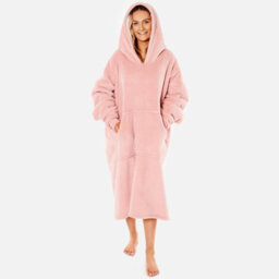 Ohs Long Hoodie Blanket Soft Sherpa Fleece Oversized Sweatshirt - Blush - thumbnail 1