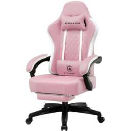 Luckracer Gaming Chair With Footrest, Ergonomic Computer Desk Chair With Pocket Spring Cushion, Home Office Chair, Pink