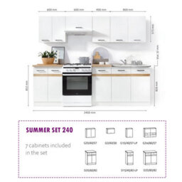 Heze Furniture Summer 7 Unit Kitchen Cabinets Set 240Cm In Chalk White Gloss - thumbnail 5