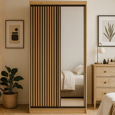 Sliding Door Wardrobe Delia 120 With Slats Artisan With Black - image 1