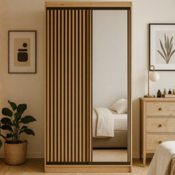 Sliding Door Wardrobe Delia 120 With Slats Artisan With Black - thumbnail 1