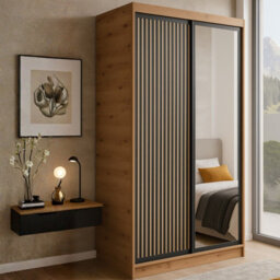 Sliding Door Wardrobe Delia 120 With Slats Artisan With Black - thumbnail 2