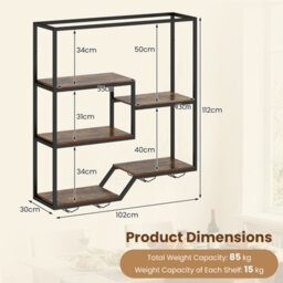 Gainoom Wine Rack Wall Mounted 5-Tier Wine Bottle Display Shelf With 4 Wine Glass Holders & Sturdy Metal Frame - thumbnail 2