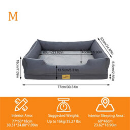 Bingopaw 77X63X18Cm Orthopedic Dog Bed, Calming Pet Sofa Couch Enhanced Bolster, Nonslip Bottom, Grey - thumbnail 2