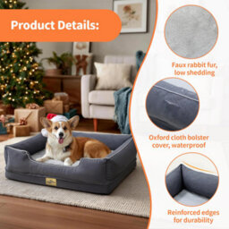 Bingopaw 77X63X18Cm Orthopedic Dog Bed, Calming Pet Sofa Couch Enhanced Bolster, Nonslip Bottom, Grey - thumbnail 5