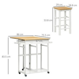 Wyld Haus Elvami Vafa Bamboo Drop-Leaf Kitchen Island Set With 2 Stools, Drawers And Towel Rack - White/natural - thumbnail 4