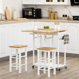 Wyld Haus Elvami Vafa Bamboo Drop-Leaf Kitchen Island Set With 2 Stools, Drawers And Towel Rack - White/natural - thumbnail 3