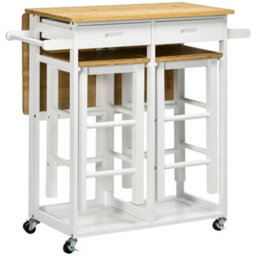 Wyld Haus Elvami Vafa Bamboo Drop-Leaf Kitchen Island Set With 2 Stools, Drawers And Towel Rack - White/natural - thumbnail 2