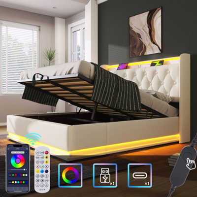 King Pu Ottoman Storage Bed With 360 Led & Charging - image 1