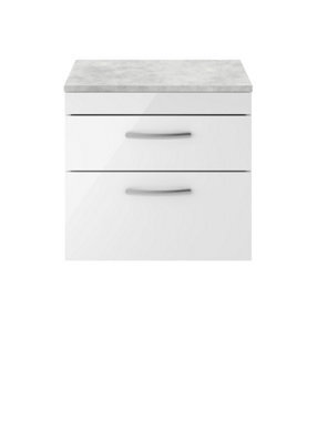 Balterley Millwich Contemporary 2 Drawer Wall Hung Vanity Unit With Laminate Black Galaxy Granite Worktop, 600mm - image 1