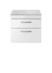 Balterley Millwich Contemporary 2 Drawer Wall Hung Vanity Unit With Laminate Black Galaxy Granite Worktop, 600mm