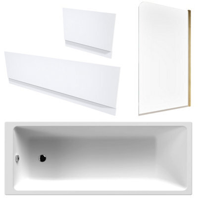 FNX Bathrooms White 1700 X 700 Single-Ended Bath With Waterproof Panel Set & Reversible Hinged Glass Bath Shower Screen - image 1