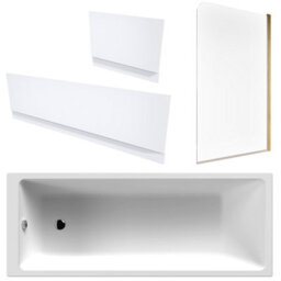 FNX Bathrooms White 1700 X 700 Single-Ended Bath With Waterproof Panel Set & Reversible Hinged Glass Bath Shower Screen