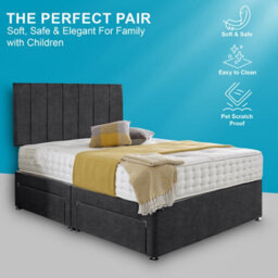 Dining Tables Oslo Matching Headboard Divan Set, 2 Drawer On Same Side With Sprung 1500 Comfort Mattress - Chenille Charcoal - King - thumbnail 2