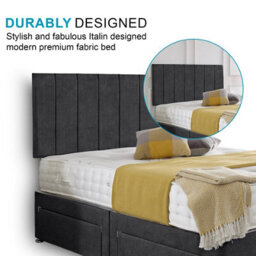Dining Tables Oslo Matching Headboard Divan Set, 2 Drawer On Same Side With Sprung 1500 Comfort Mattress - Chenille Charcoal - King - thumbnail 3