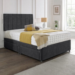 Dining Tables Oslo Matching Headboard Divan Set, 2 Drawer On Same Side With Sprung 1500 Comfort Mattress - Chenille Charcoal - King - thumbnail 1