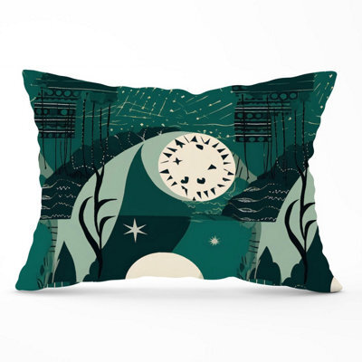 Warren Reed Designer Abstact Green Cream Moon And Stars Cushions 33Cm X 48Cm