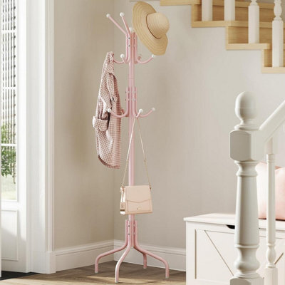 Songmics Standing Coat Organizer With Hooks, Metal Hall Tree For Jackets And Bags, Bedroom Storage Rack, Jelly Pink - image 1