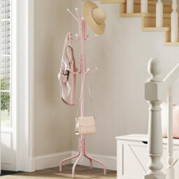 Songmics Standing Coat Organizer With Hooks, Metal Hall Tree For Jackets And Bags, Bedroom Storage Rack, Jelly Pink - thumbnail 1