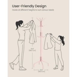 Songmics Standing Coat Organizer With Hooks, Metal Hall Tree For Jackets And Bags, Bedroom Storage Rack, Jelly Pink - thumbnail 2