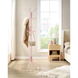 Songmics Standing Coat Organizer With Hooks, Metal Hall Tree For Jackets And Bags, Bedroom Storage Rack, Jelly Pink - thumbnail 3