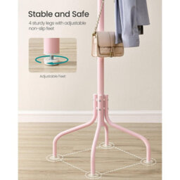 Songmics Standing Coat Organizer With Hooks, Metal Hall Tree For Jackets And Bags, Bedroom Storage Rack, Jelly Pink - thumbnail 6