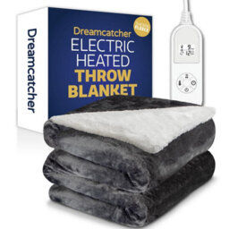 Dreamcatcher Sherpa Fleece Electric Heated Throw Over Blanket Double Polyester 160Cm X 120Cm Dark Grey - thumbnail 1