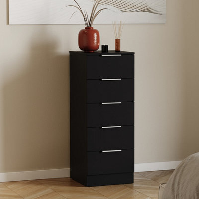 Lassic Vida Designs Trega 5-Drawer Narrow Chest In Black Compact Storage Solution For Small Rooms & Nurseries, 900(H) X 345(W) X 360(D) - image 1
