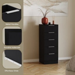 Lassic Vida Designs Trega 5-Drawer Narrow Chest In Black Compact Storage Solution For Small Rooms & Nurseries, 900(H) X 345(W) X 360(D) - thumbnail 4