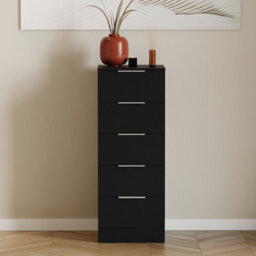 Lassic Vida Designs Trega 5-Drawer Narrow Chest In Black Compact Storage Solution For Small Rooms & Nurseries, 900(H) X 345(W) X 360(D) - thumbnail 2