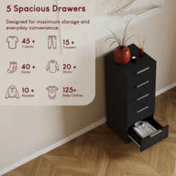 Lassic Vida Designs Trega 5-Drawer Narrow Chest In Black Compact Storage Solution For Small Rooms & Nurseries, 900(H) X 345(W) X 360(D) - thumbnail 5