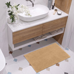 Moonlight Bedding Plush Chenille Bathroom Floor Mat Non-Slip Quick-Dry Absorbent Bathroom & Doorway Shower Rug Beige 40X60 Cm - thumbnail 1