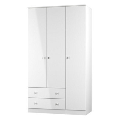Yarmouth Ready Assembled Modern Matt White 2 Drawer Tall Triple Wardrobe (H)1960mm (W)1108mm (D)530mm - image 1