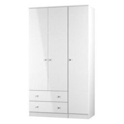 Yarmouth Ready Assembled Modern Matt White 2 Drawer Tall Triple Wardrobe (H)1960mm (W)1108mm (D)530mm - thumbnail 1