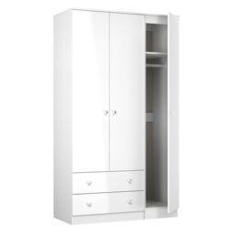 Yarmouth Ready Assembled Modern Matt White 2 Drawer Tall Triple Wardrobe (H)1960mm (W)1108mm (D)530mm - thumbnail 4