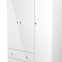 Yarmouth Ready Assembled Modern Matt White 2 Drawer Tall Triple Wardrobe (H)1960mm (W)1108mm (D)530mm - thumbnail 2