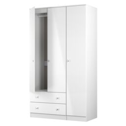 Yarmouth Ready Assembled Modern Matt White 2 Drawer Tall Triple Wardrobe (H)1960mm (W)1108mm (D)530mm - thumbnail 3